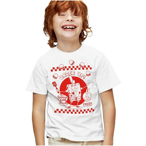 SpongeBob SquarePants Order Up! Kids T Shirt for Youth Boys and Girls, White, Small