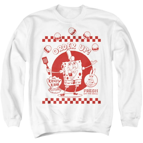 SpongeBob SquarePants Order Up! Unisex Adult Crewneck Sweatshirt, White, Large