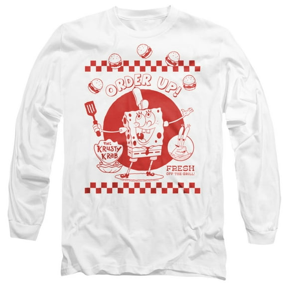 SpongeBob SquarePants Order Up! Unisex Adult Long-Sleeve T Shirt, White, Small