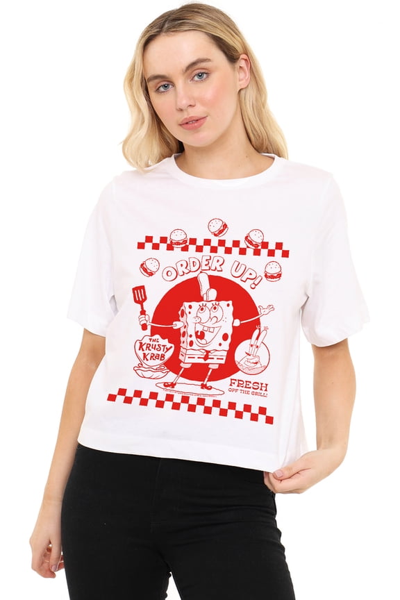 Spongebob Squarepants Order Up! Women's Boxy Cropped T-Shirt Casual Graphic Tee