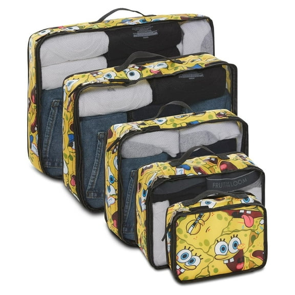 SpongeBob SquarePants Packing Cube Set, Luggage Organizer 5 Piece Set Travel Essential Yellow