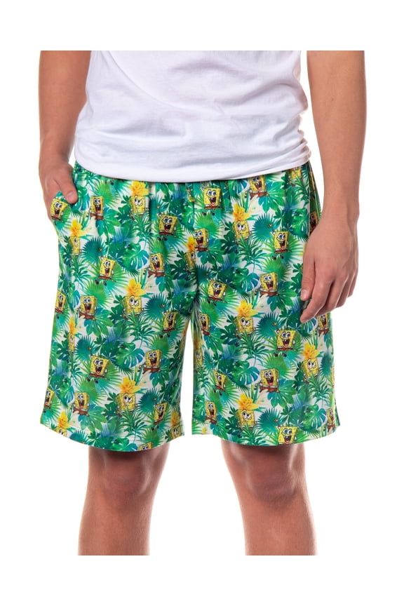 SpongeBob SquarePants Pajamas Men's Tropical Plants Sleep Lounge PJ Shorts