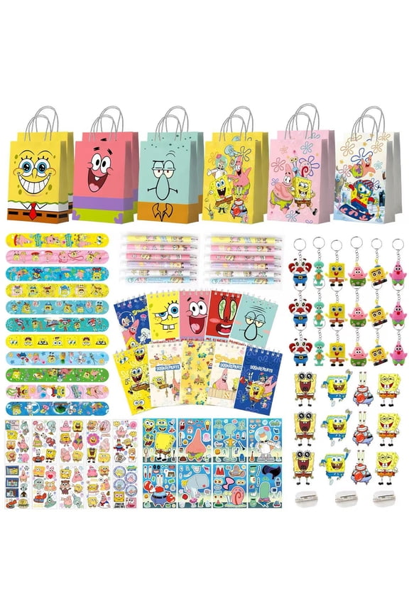 SpongeBob SquarePants Party Favors, All-In-One SpongeBob Birthday Party Favors Pack - SpongeBob Theme Keychain Gift Bags Stickers Notebooks etc SpongeBob Birthday Party Favors for Kids