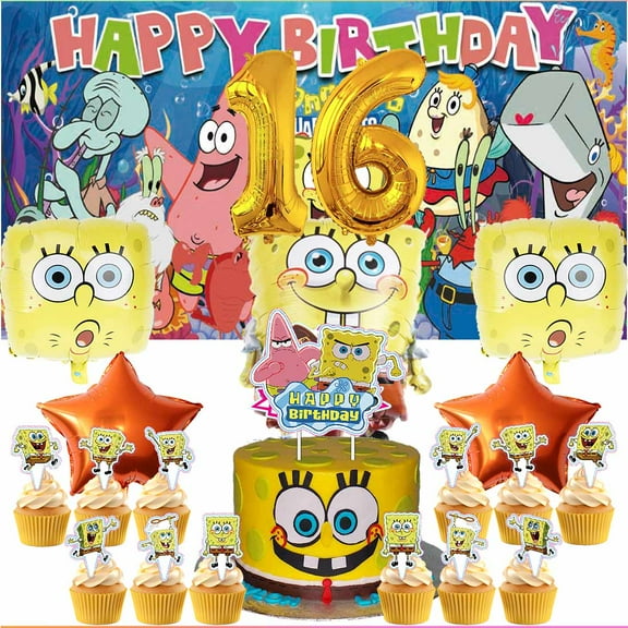 SpongeBob SquarePants Party Supplies Decor 16th Kit Balloons Birthday Cake Topper Banner Backdrop Decorations