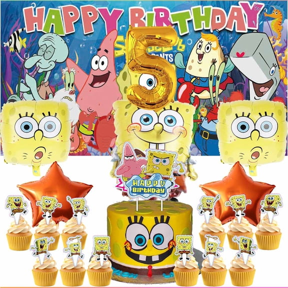 SpongeBob SquarePants Party Supplies Decor 5th Kit Balloons Birthday Cake Topper Banner Backdrop Decorations