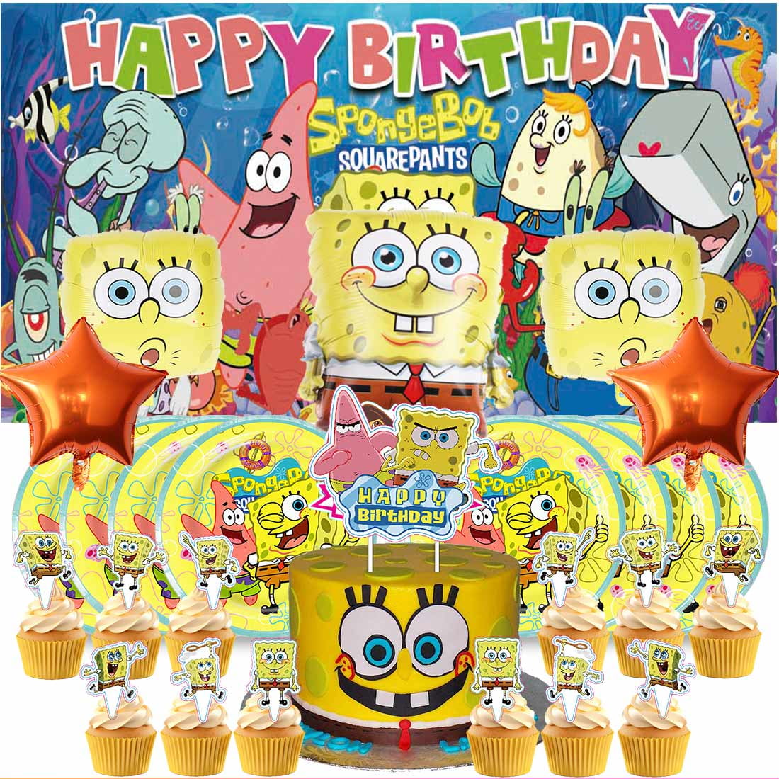 SpongeBob SquarePants Party Supplies Decor Tableware Backdrop Banner Cake Topper Balloons Birthday Decorations