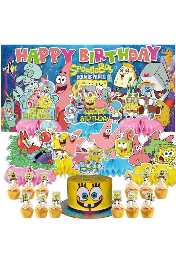 SpongeBob SquarePants Party Supplies Honeycomb Centerpieces Table Toppers Decorations for Birthday Backdrop Banner