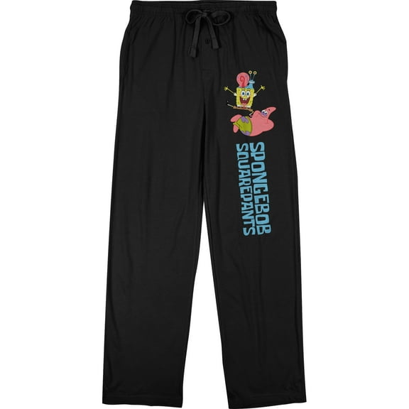 SpongeBob SquarePants Patrick Gary Stacked with Logo Men's Black Sleep Pajama Pants-Medium