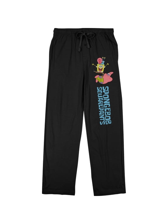 SpongeBob SquarePants Patrick Gary Stacked with Logo Men's Black Sleep Pajama Pants-Small