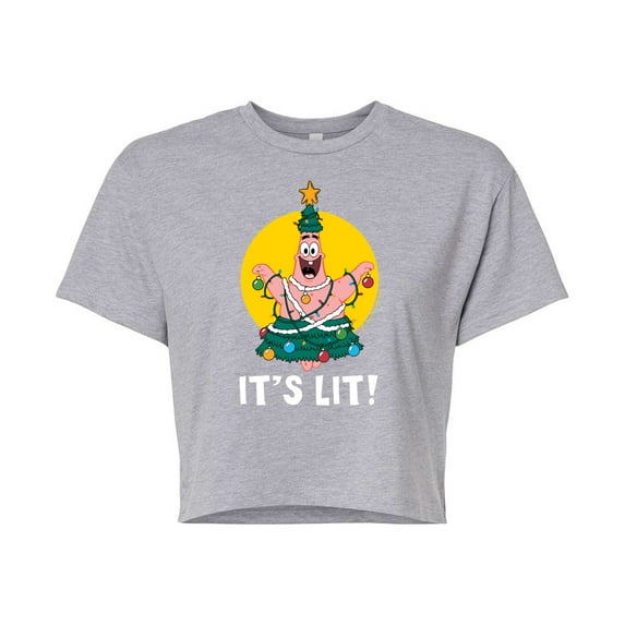 SpongeBob SquarePants - Patrick It's Lit - Juniors Cropped Cotton Blend T-Shirt