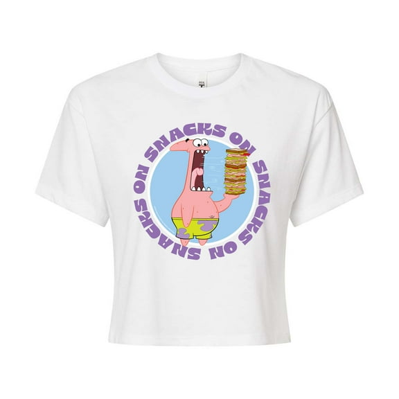 SpongeBob SquarePants - Patrick Snacks On Snacks - Juniors Cropped Cotton Blend T-Shirt
