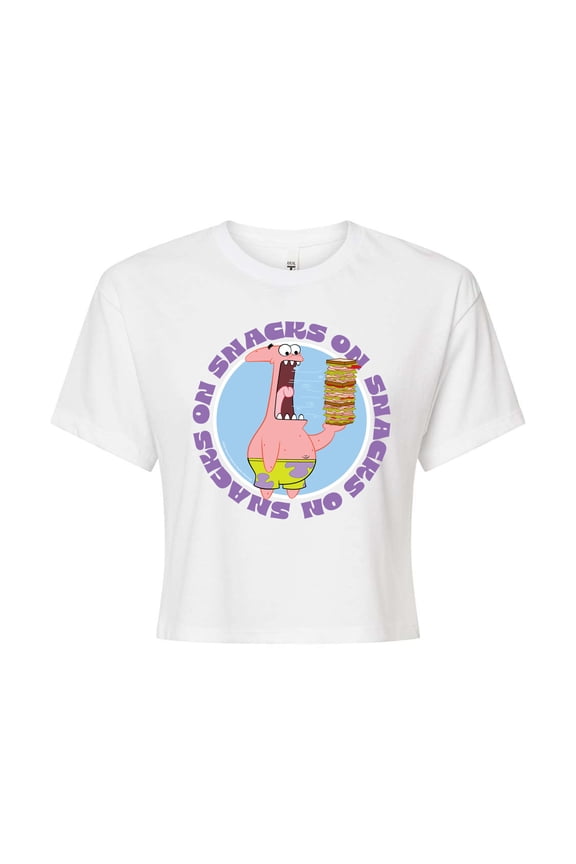 - Patrick Snacks On Snacks - Juniors Cropped Cotton Blend T-Shirt