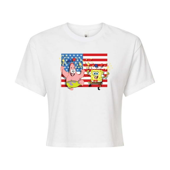 SpongeBob SquarePants - Patrick Sparkers Flag - Juniors Cropped Cotton Blend T-Shirt