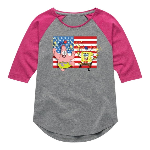 SpongeBob SquarePants - Patrick Sparkers Flag - Toddler & Youth Girls Raglan Graphic T-Shirt