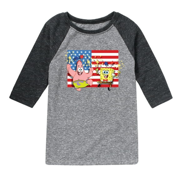 SpongeBob SquarePants - Patrick Sparkers Flag - Toddler & Youth Raglan Graphic T-Shirt