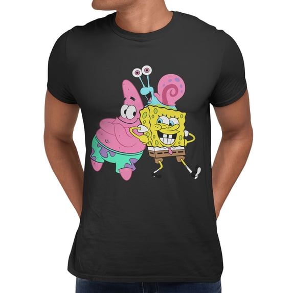SpongeBob SquarePants Patrick SpongeBob Gary Cute Friendship Men's T Shirt (Black, S-XXXL)