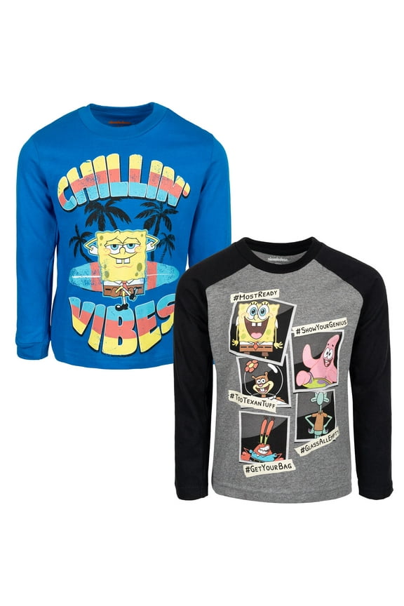 Patrick SpongeBob SquarePants Squidward Big Boys 2 Pack Long Sleeve T-Shirts Little Kid to Big Kid