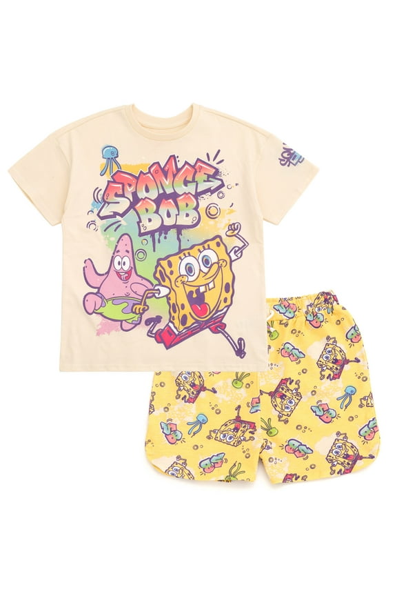 Patrick SpongeBob SquarePants T-Shirt and French Terry Shorts Outfit Set Graffiti Toddler to Big Kid