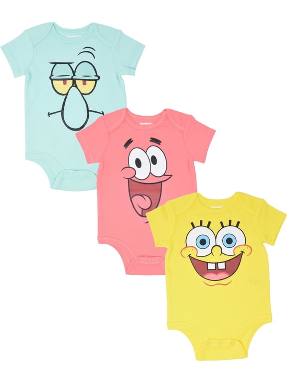 Patrick Squidward Newborn Baby Boys 3 Pack Bodysuits Newborn to Infant