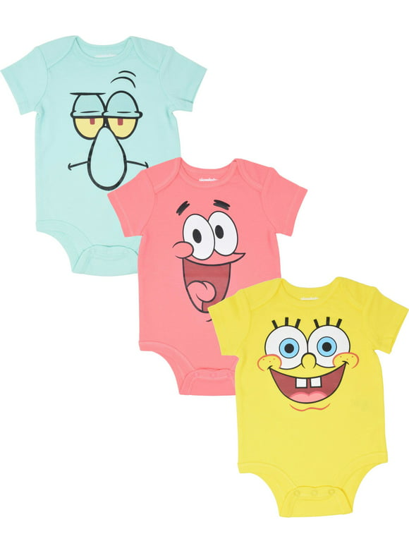 SpongeBob SquarePants Patrick Squidward Newborn Baby Boys 3 Pack Bodysuits Newborn to Infant