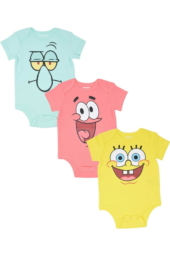 Patrick Squidward Newborn Baby Boys 3 Pack Bodysuits Newborn to Infant