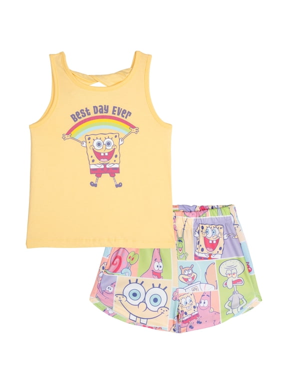 Little Girls' Athletic 2-Piece Tank Top and Mesh Shorts Set Yellow