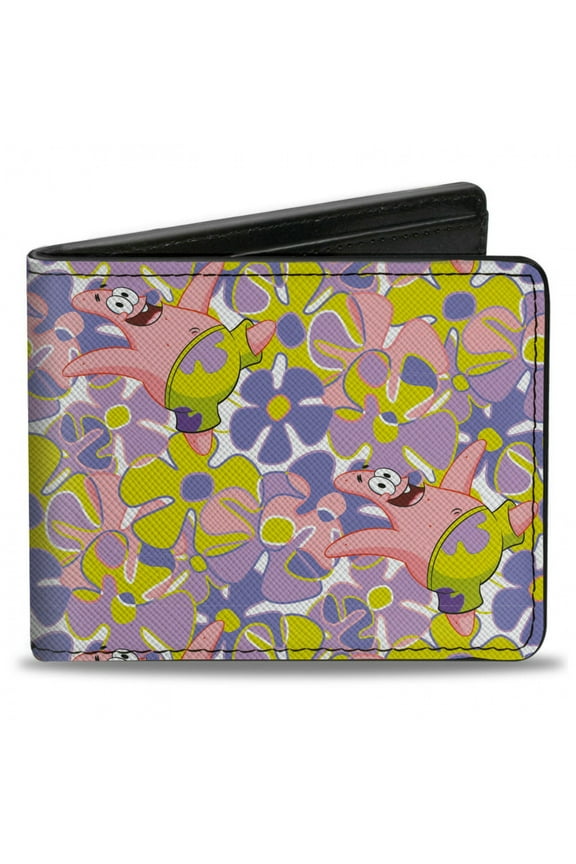Nickelodeon Wallet, Bifold, SpongeBob SquarePants Patrick Starfish Sea Flowers Pose Colla, Vegan Leather