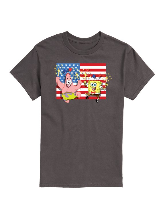 - Patrick and Spongebob Sparklers Flag Men's Short Sleeve Graphic T-Shirt