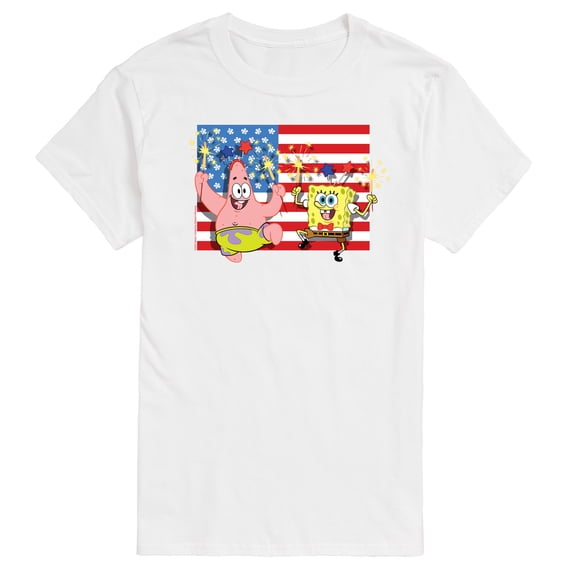 SpongeBob SquarePants - Patrick and Spongebob Sparklers Flag - Men's Short Sleeve Graphic T-Shirt