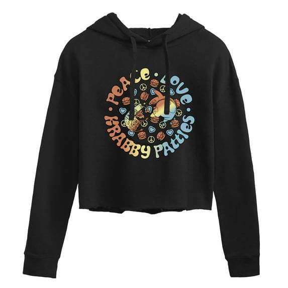 SpongeBob SquarePants - Peace Love Krabby Patties - Juniors Cropped Pullover Hoodie