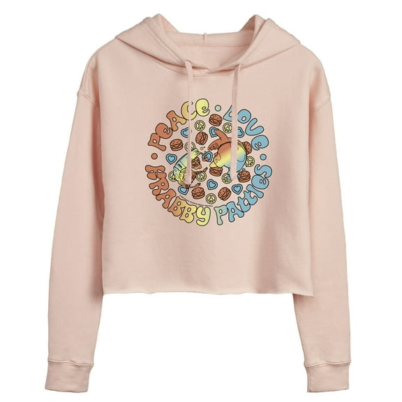 SpongeBob SquarePants - Peace Love Krabby Patties - Juniors Cropped Pullover Hoodie
