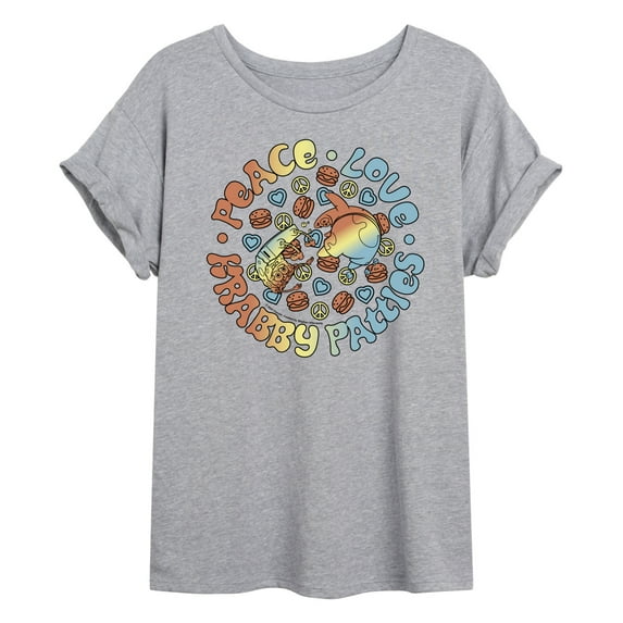 SpongeBob SquarePants - Peace Love Krabby Patties - Juniors Ideal Flowy Muscle T-Shirt