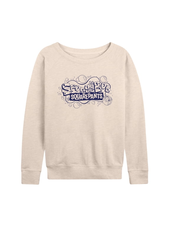 - Plankton Bubble Logo Women's Lightweight French Terry Wide Neck Long Sleeve Graphic Shirt