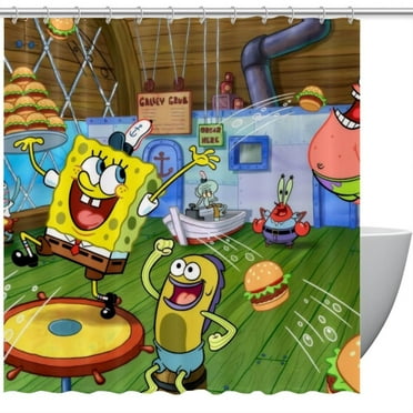 SpongeBob SquarePants Printed Waterproof Polyester Shower Curtain 60" x 72" with 10 Hooks
