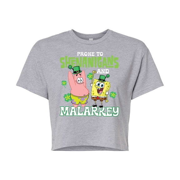 SpongeBob SquarePants - Prone To Shenanigans And Malarkey - Juniors Cropped Cotton Blend T-Shirt