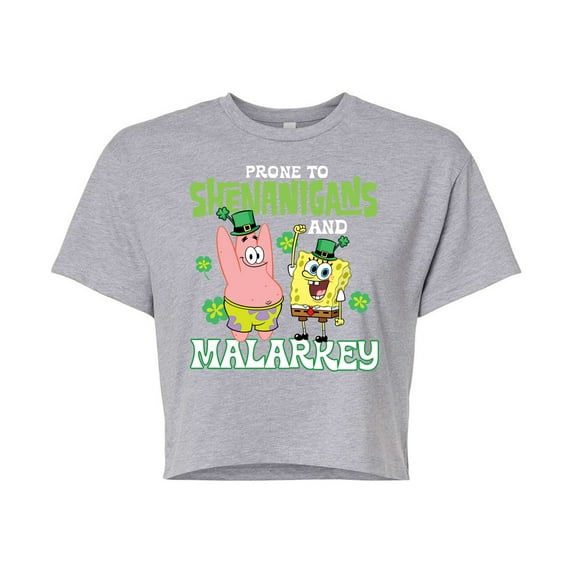SpongeBob SquarePants - Prone To Shenanigans And Malarkey - Juniors Cropped Cotton Blend T-Shirt