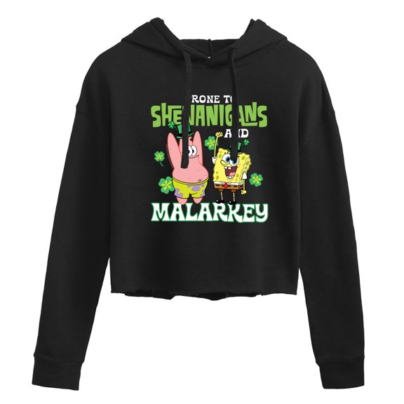 SpongeBob SquarePants - Prone To Shenanigans And Malarkey - Juniors Cropped Pullover Hoodie