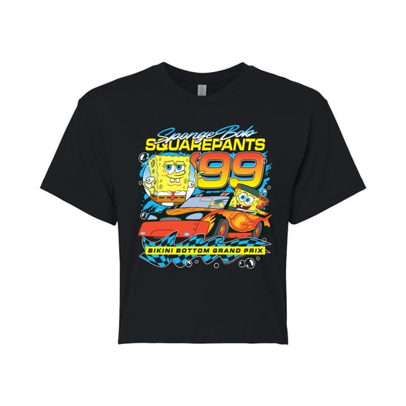 SpongeBob SquarePants - Racing - Juniors Cropped Cotton Blend T-Shirt