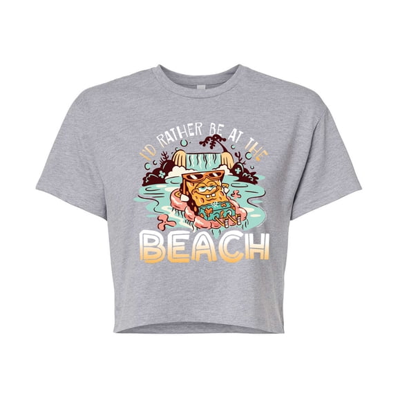 SpongeBob SquarePants - Rather Be At Beach - Juniors Cropped Cotton Blend T-Shirt