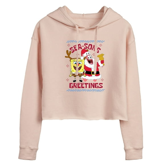 SpongeBob SquarePants - Seasons Greetings Bikini Bottom - Juniors Cropped Pullover Hoodie