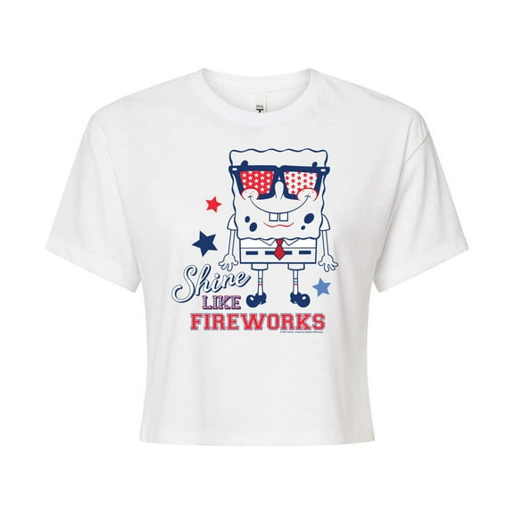 SpongeBob SquarePants - Shine Like Fireworks - Juniors Cropped Cotton Blend T-Shirt