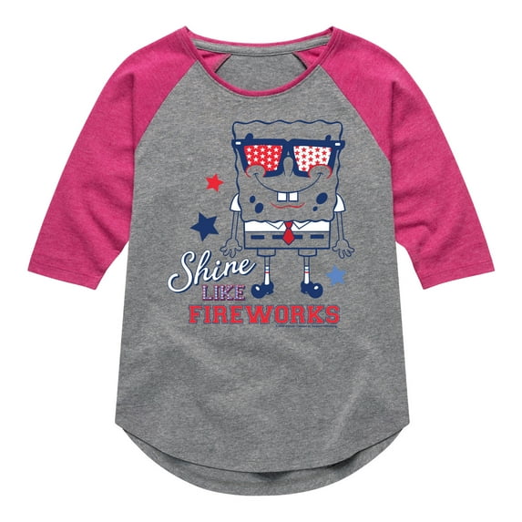 SpongeBob SquarePants - Shine Like Fireworks - Toddler & Youth Girls Raglan Graphic T-Shirt