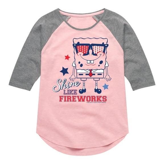 SpongeBob SquarePants - Shine Like Fireworks - Toddler & Youth Girls Raglan Graphic T-Shirt