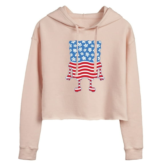 SpongeBob SquarePants - Silhouette Stars Stripes - Juniors Cropped Pullover Hoodie