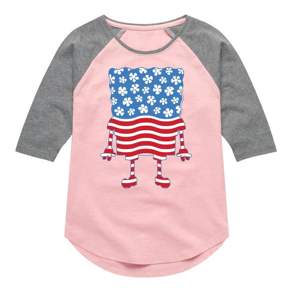 SpongeBob SquarePants -  Silhouette Stars Stripes - Toddler & Youth Girls Raglan Graphic T-Shirt