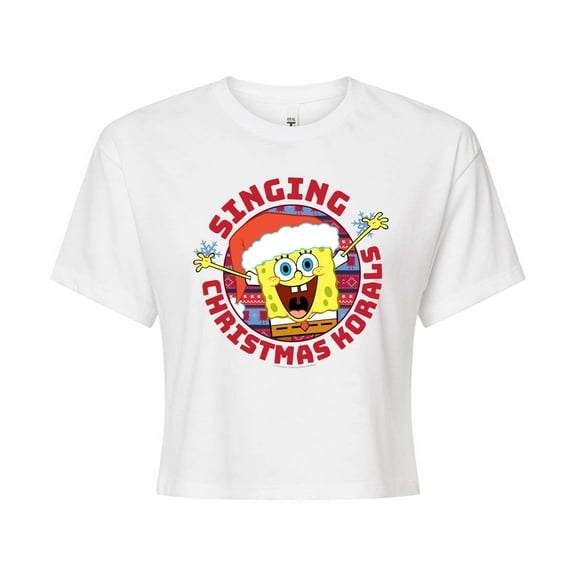 SpongeBob SquarePants - Singing Christmas Korals - Juniors Cropped Cotton Blend T-Shirt