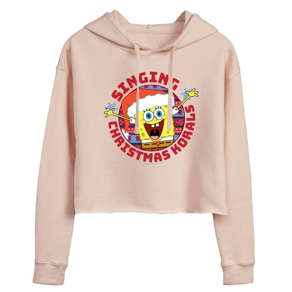 SpongeBob SquarePants - Singing Christmas Korals - Juniors Cropped Pullover Hoodie