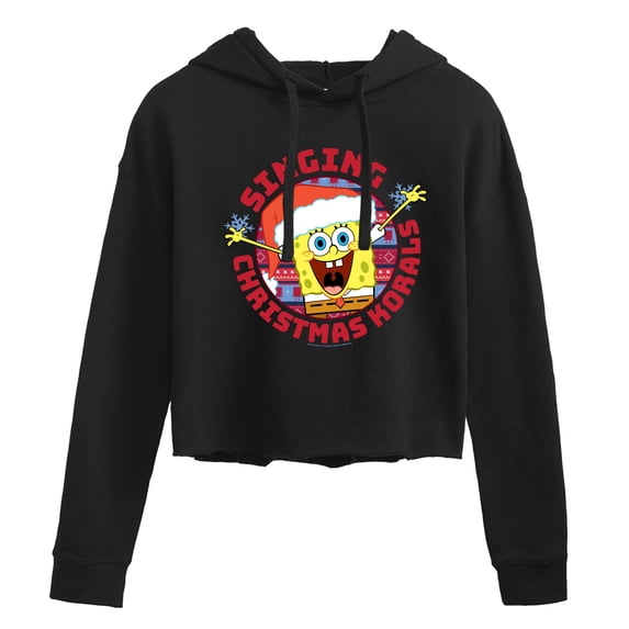 SpongeBob SquarePants - Singing Christmas Korals - Juniors Cropped Pullover Hoodie