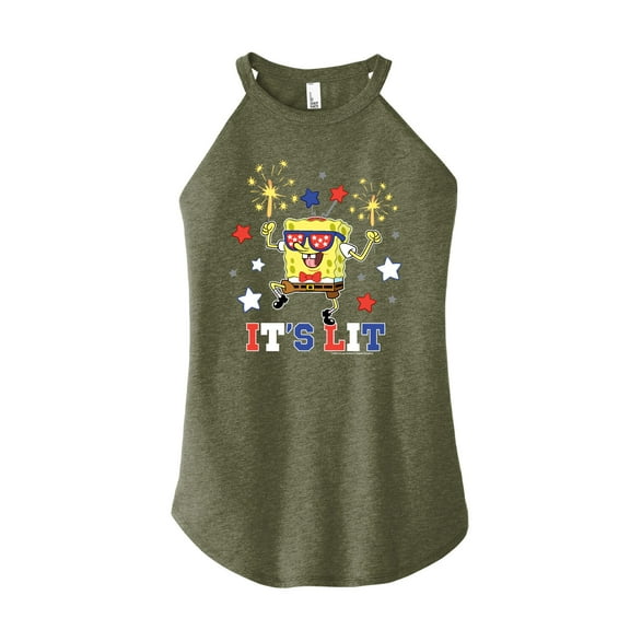SpongeBob SquarePants - Sparkler Its Lit - Juniors High Neck Tank Top