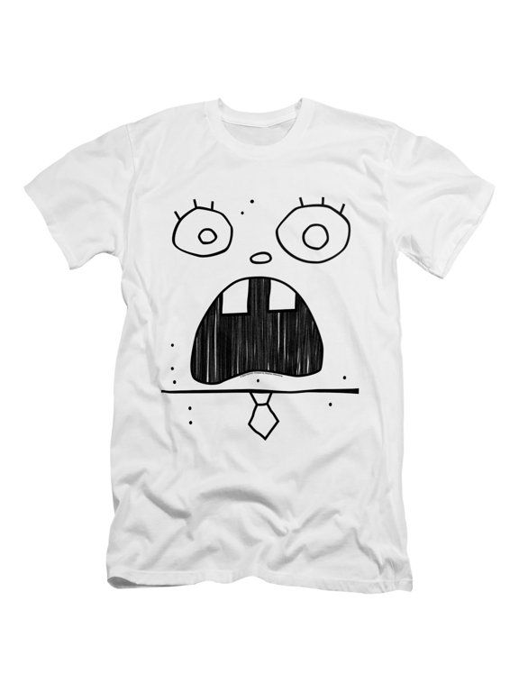 SpongeBob Doogle Face Unisex Adult Canvas Brand T Shirt, White, Large